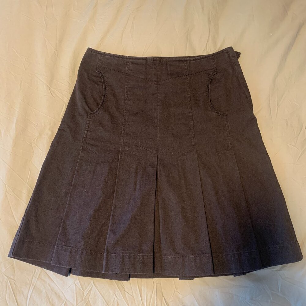 Chattawak Brown High-Waisted Pleated 100% Cotton Skirt | Pockets | EU 38 / M